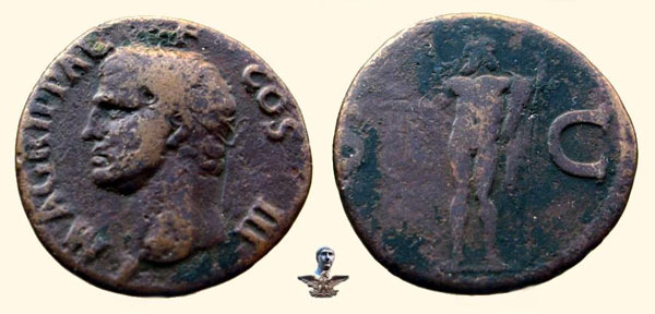 Монета асс Калигулы Памяти Агриппы